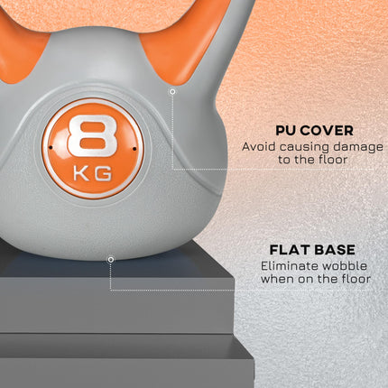 Kettlebell, 8kg Kettle Bells with Handle for Home Gym Weight Lifting and Strength Training, Orange and Grey