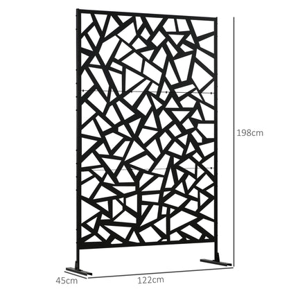 Freestanding Metal Garden Partition Screen with Expansion Screws 198x122cm - Black