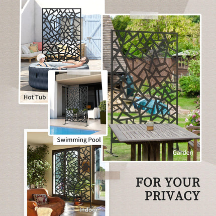 Freestanding Metal Garden Partition Screen with Expansion Screws 198x122cm - Black