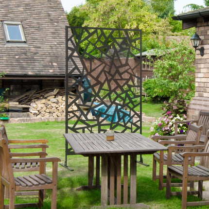 Freestanding Metal Garden Partition Screen with Expansion Screws 198x122cm - Black