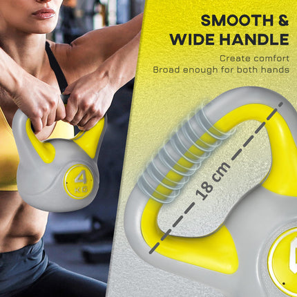Kettlebell, 4kg Kettle Bells with Handle for Home Gym Weight Lifting and Strength Training, Yellow and Grey