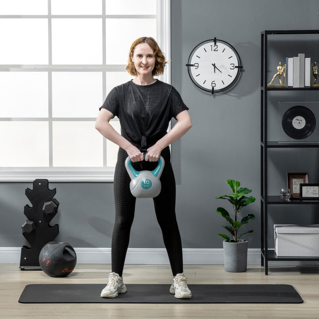 Kettlebell, 10kg Kettle Bells with Handle for Home Gym Weight Lifting and Strength Training, Light Blue and Grey