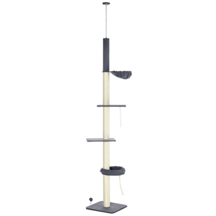5-Tier Adjustable Floor to Ceiling Cat Tree with Scratching Posts and Multi-level Climbing Tower - Black