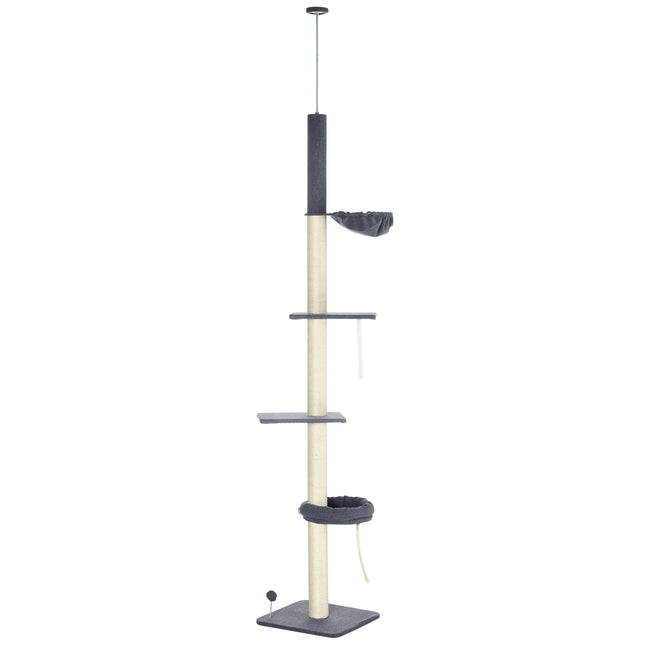 5-Tier Adjustable Floor to Ceiling Cat Tree with Scratching Posts and Multi-level Climbing Tower - Black