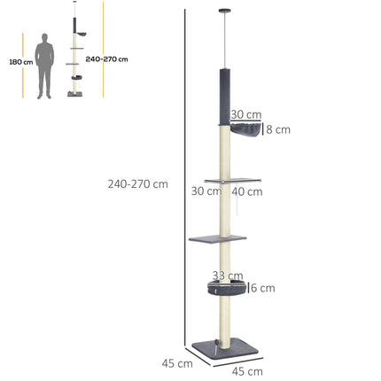 5-Tier Adjustable Floor to Ceiling Cat Tree with Scratching Posts and Multi-level Climbing Tower - Black