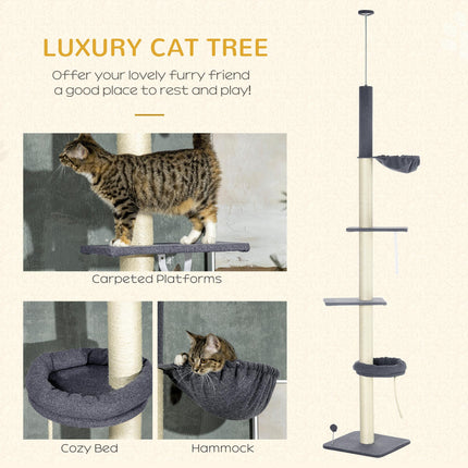 5-Tier Adjustable Floor to Ceiling Cat Tree with Scratching Posts and Multi-level Climbing Tower - Black