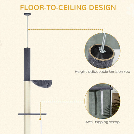 5-Tier Adjustable Floor to Ceiling Cat Tree with Scratching Posts and Multi-level Climbing Tower - Black