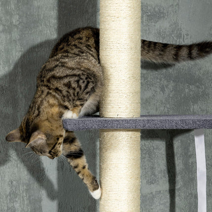 5-Tier Adjustable Floor to Ceiling Cat Tree with Scratching Posts and Multi-level Climbing Tower - Black