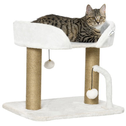 42cm Indoor Small Cat Tree with Sisal Scratching Post, Kitten Bed & Toy Balls Climbing Tower - White