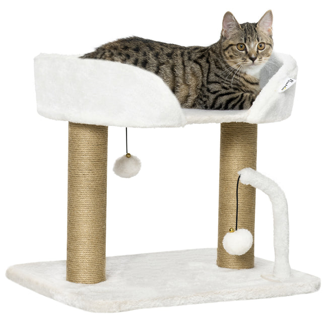 42cm Indoor Small Cat Tree with Sisal Scratching Post, Kitten Bed & Toy Balls Climbing Tower - White