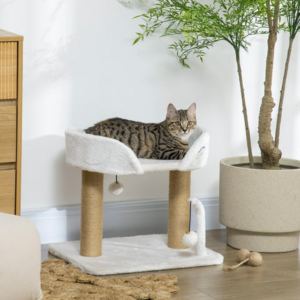 42cm Indoor Small Cat Tree with Sisal Scratching Post, Kitten Bed & Toy Balls Climbing Tower - White