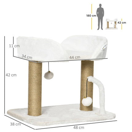 42cm Indoor Small Cat Tree with Sisal Scratching Post, Kitten Bed & Toy Balls Climbing Tower - White