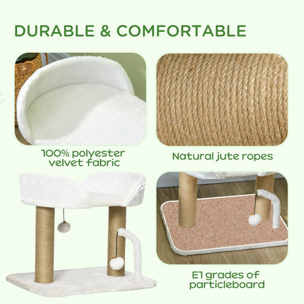 42cm Indoor Small Cat Tree with Sisal Scratching Post, Kitten Bed & Toy Balls Climbing Tower - White