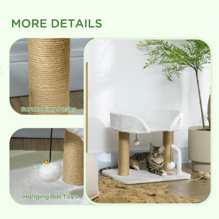 42cm Indoor Small Cat Tree with Sisal Scratching Post, Kitten Bed & Toy Balls Climbing Tower - White