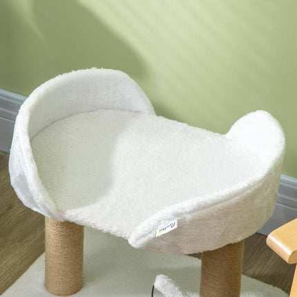 42cm Indoor Small Cat Tree with Sisal Scratching Post, Kitten Bed & Toy Balls Climbing Tower - White