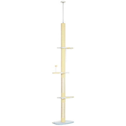 260cm Adjustable Floor to Ceiling Cat Tower with Scratching Post and Anti-slip Kit - Yellow