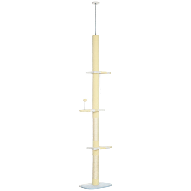 260cm Adjustable Floor to Ceiling Cat Tower with Scratching Post and Anti-slip Kit - Yellow