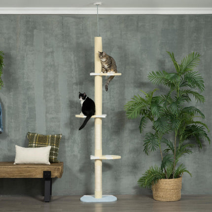 260cm Adjustable Floor to Ceiling Cat Tower with Scratching Post and Anti-slip Kit - Yellow