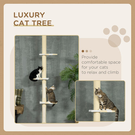 260cm Adjustable Floor to Ceiling Cat Tower with Scratching Post and Anti-slip Kit - Yellow
