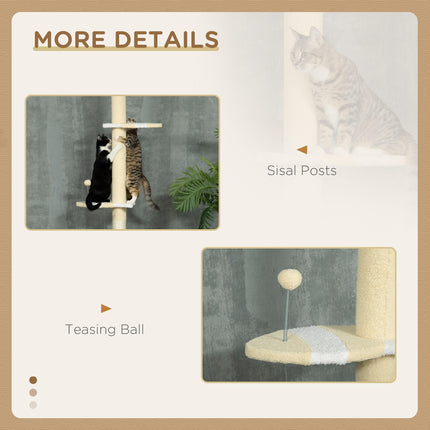 260cm Adjustable Floor to Ceiling Cat Tower with Scratching Post and Anti-slip Kit - Yellow