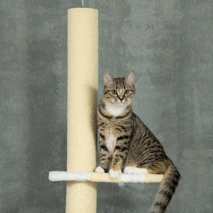 260cm Adjustable Floor to Ceiling Cat Tower with Scratching Post and Anti-slip Kit - Yellow