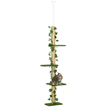 Adjustable 202-242cm Floor to Ceiling Cat Tree with Anti-Slip Kit Multi-Layer Activity Center - Green