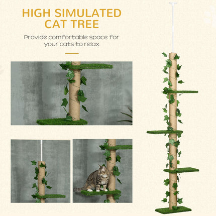 Adjustable 202-242cm Floor to Ceiling Cat Tree with Anti-Slip Kit Multi-Layer Activity Center - Green