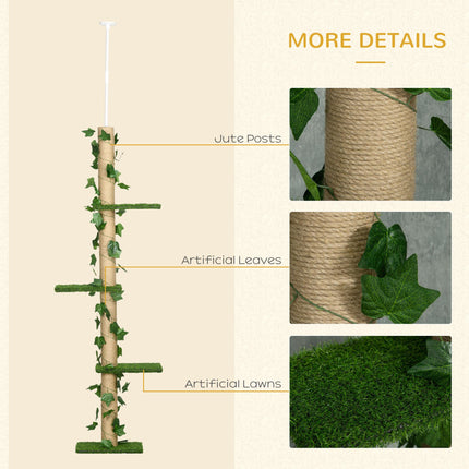 Adjustable 202-242cm Floor to Ceiling Cat Tree with Anti-Slip Kit Multi-Layer Activity Center - Green
