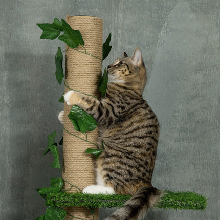 Adjustable 202-242cm Floor to Ceiling Cat Tree with Anti-Slip Kit Multi-Layer Activity Center - Green