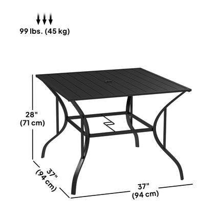 4 Seater Outdoor Steel Dining Table with Parasol Hole - Black