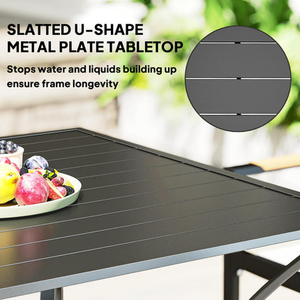4 Seater Outdoor Steel Dining Table with Parasol Hole - Black