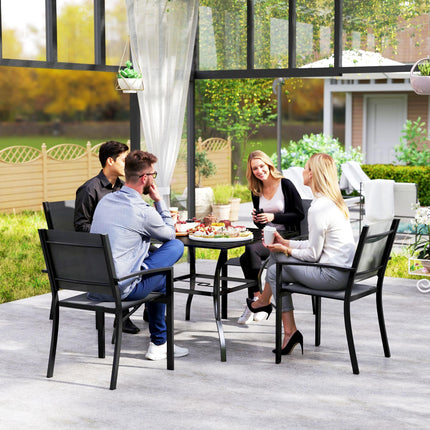 4 Seater Outdoor Steel Dining Table with Parasol Hole - Black