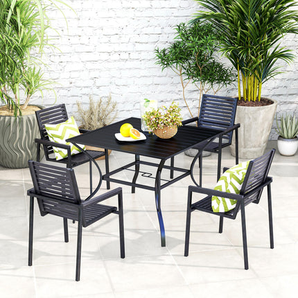 4 Seater Outdoor Steel Dining Table with Parasol Hole - Black