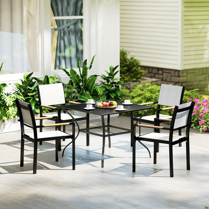 4 Seater Outdoor Steel Dining Table with Parasol Hole - Black