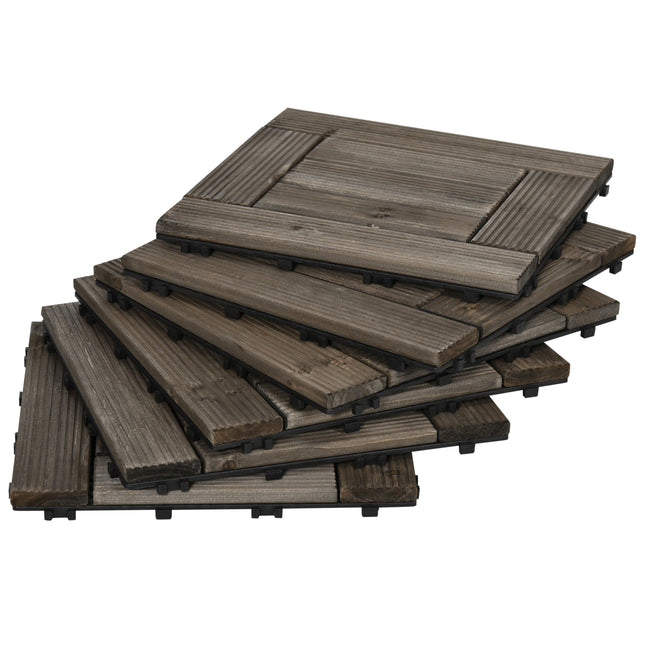 27 Piece Wooden Interlocking Decking Tiles Set 2.5㎡ Coverage - Charcoal Grey