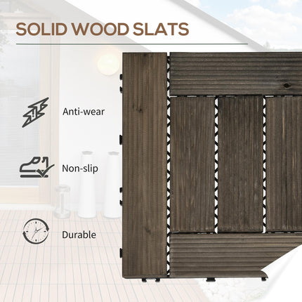 27 Piece Wooden Interlocking Decking Tiles Set 2.5㎡ Coverage - Charcoal Grey