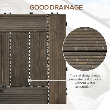 27 Piece Wooden Interlocking Decking Tiles Set 2.5㎡ Coverage - Charcoal Grey