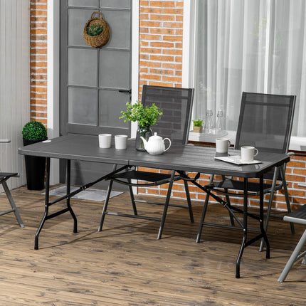 Folding Garden Dining Table for 6 with HDPE Top and Steel Frame - Charcoal Grey