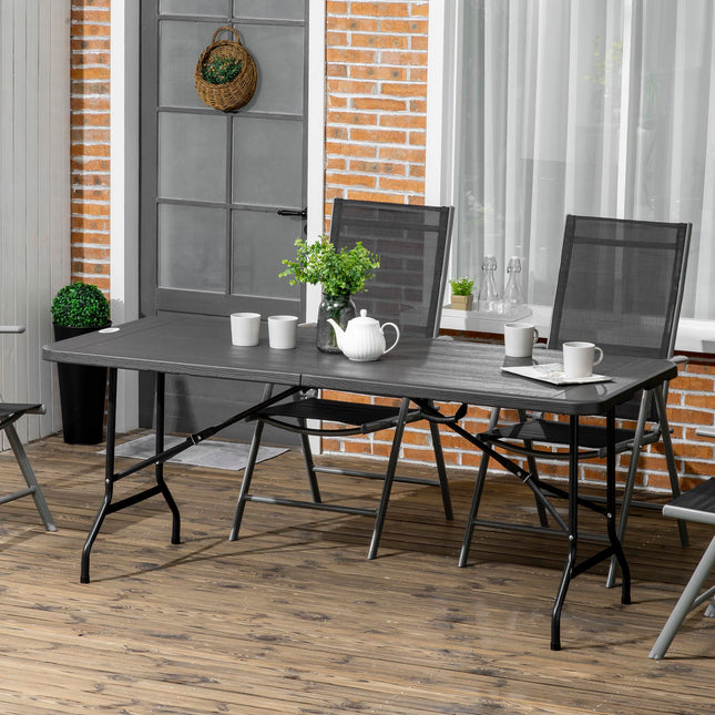 Folding Garden Dining Table for 6 with HDPE Top and Steel Frame - Charcoal Grey