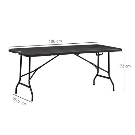 Folding Garden Dining Table for 6 with HDPE Top and Steel Frame - Charcoal Grey