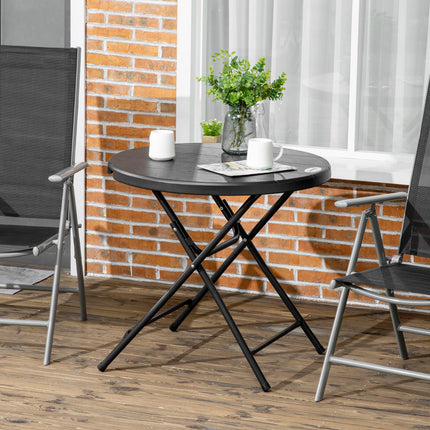 Foldable Round Garden Dining Table for 4 with HDPE Top and Steel Frame, 80x80x73 cm - Dark Grey