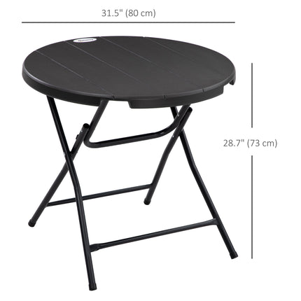Foldable Round Garden Dining Table for 4 with HDPE Top and Steel Frame, 80x80x73 cm - Dark Grey