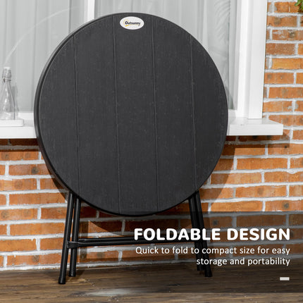 Foldable Round Garden Dining Table for 4 with HDPE Top and Steel Frame, 80x80x73 cm - Dark Grey