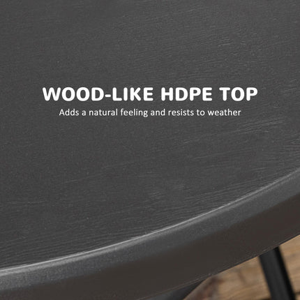 Foldable Round Garden Dining Table for 4 with HDPE Top and Steel Frame, 80x80x73 cm - Dark Grey