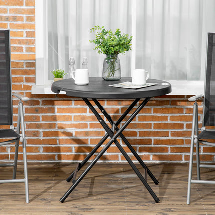 Foldable Round Garden Dining Table for 4 with HDPE Top and Steel Frame, 80x80x73 cm - Dark Grey