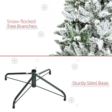 6 Foot Snow Flocked Artificial Christmas Pine Tree with 750 Branches, Auto Open & Steel Base - Green