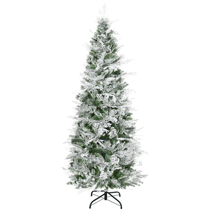 Pencil Snow Flocked Auto Open Artificial Christmas Tree with Realistic Cypress Branches - Green