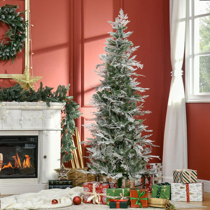 Pencil Snow Flocked Auto Open Artificial Christmas Tree with Realistic Cypress Branches - Green