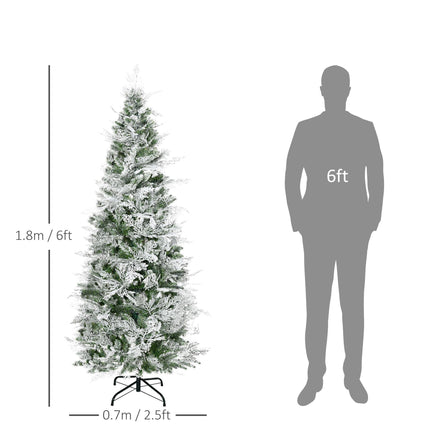 Pencil Snow Flocked Auto Open Artificial Christmas Tree with Realistic Cypress Branches - Green