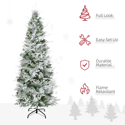 Pencil Snow Flocked Auto Open Artificial Christmas Tree with Realistic Cypress Branches - Green